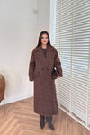 معطف طويل بياقة كروفازيه – لون بني القهوة
