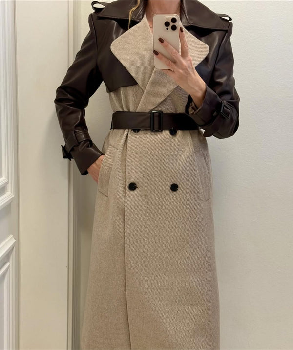 جكيت جوخ طويل بأكمام جلد