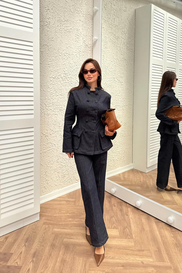 طقم جينز مخصر بنود