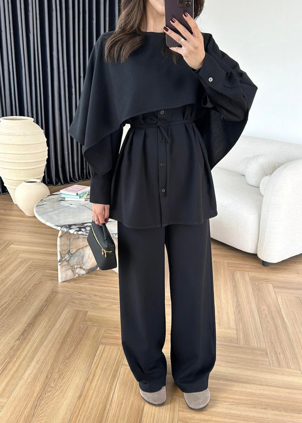 طقم قطعتين مع بنطلون Palazzo- اسود