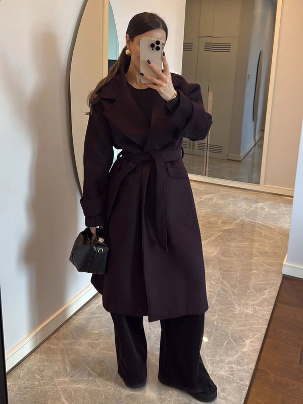 معطف Aurélia طويل باللون العنابي الغامق