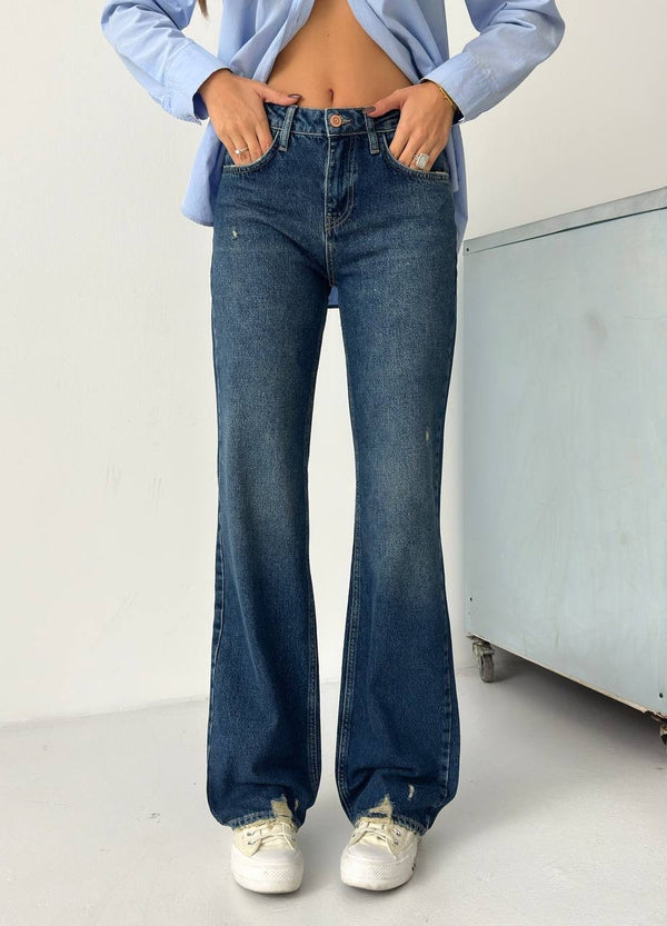 Mid Rise Straight Jeans