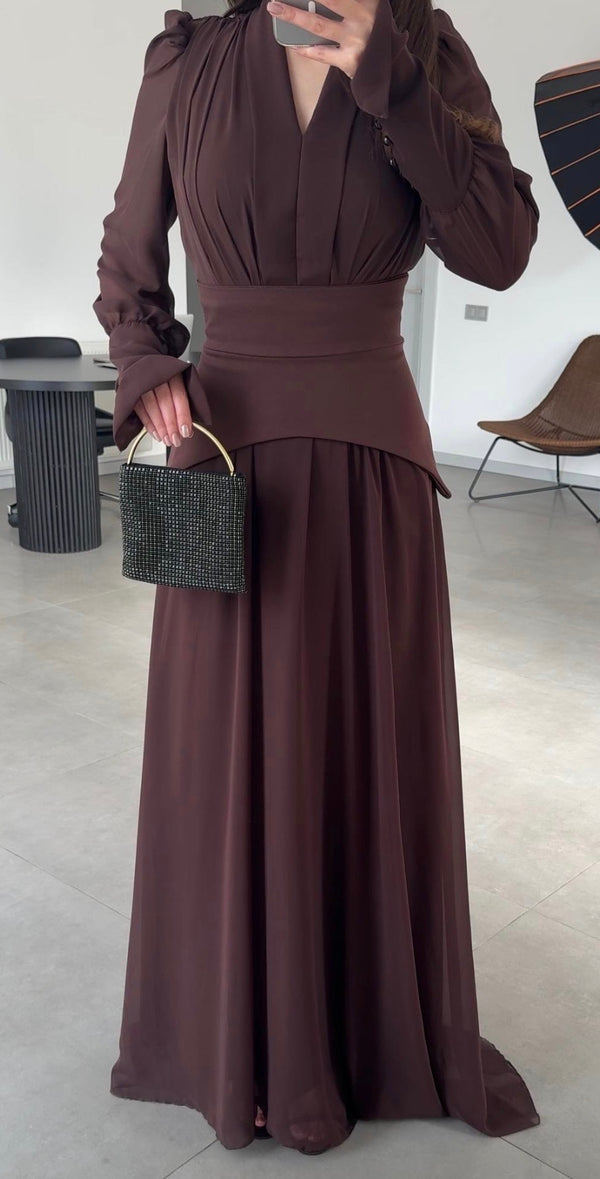 فستان بني بتصميم كورسيه