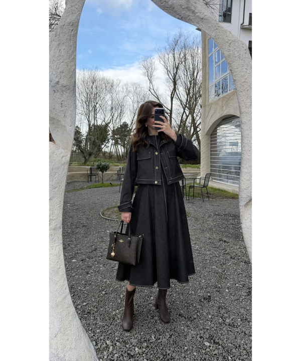 طقم فستان جينز ازرق