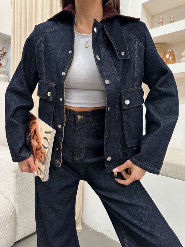 Denim Jeans طقم جينز قبة بني