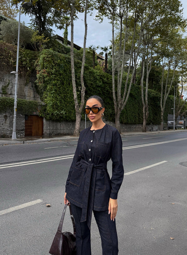 طقم جينز ربط جكيت وافي