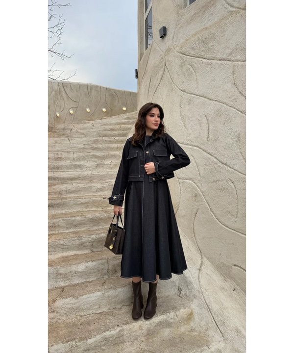 طقم فستان جينز ازرق