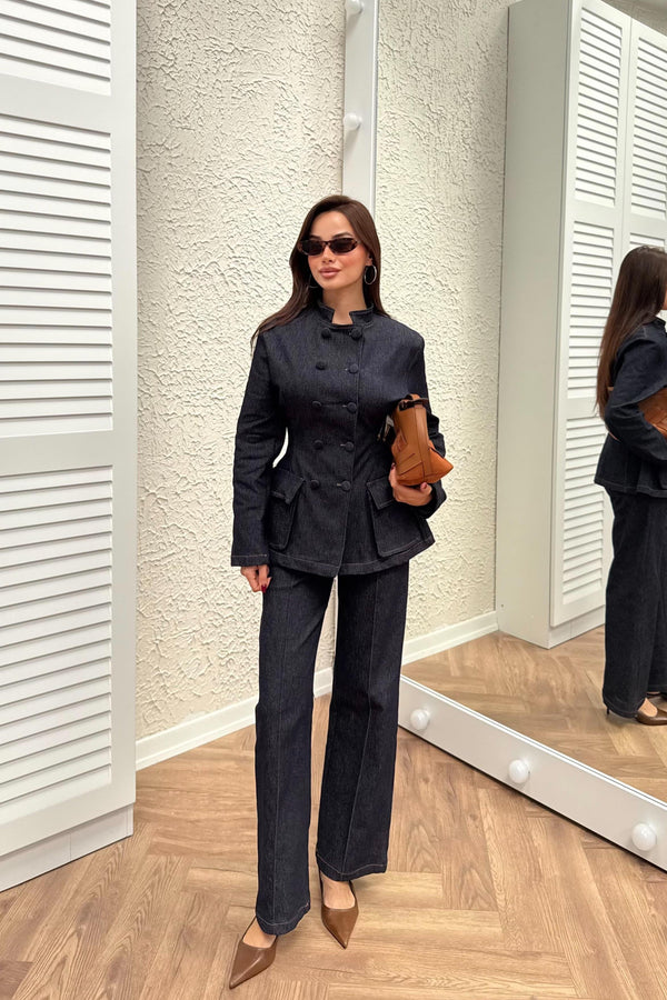 طقم جينز مخصر بنود