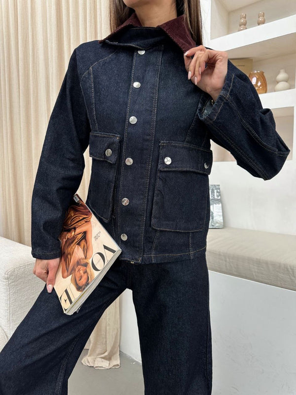 Denim Jeans طقم جينز قبة بني