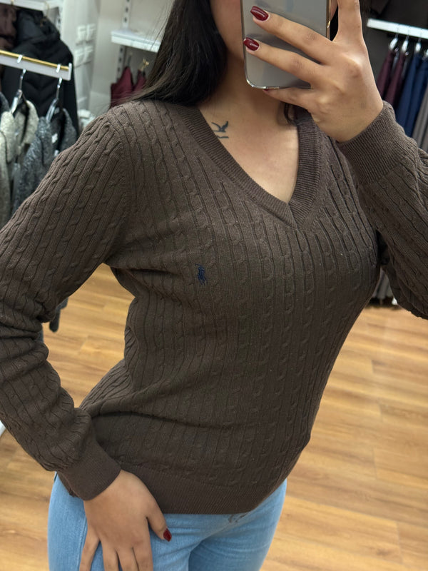 بلوزة بولو رالف لورين محبوك على شكل V