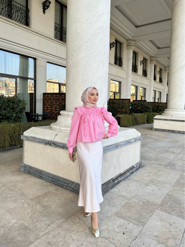 بلوز أكمام مطوية - Sateen style