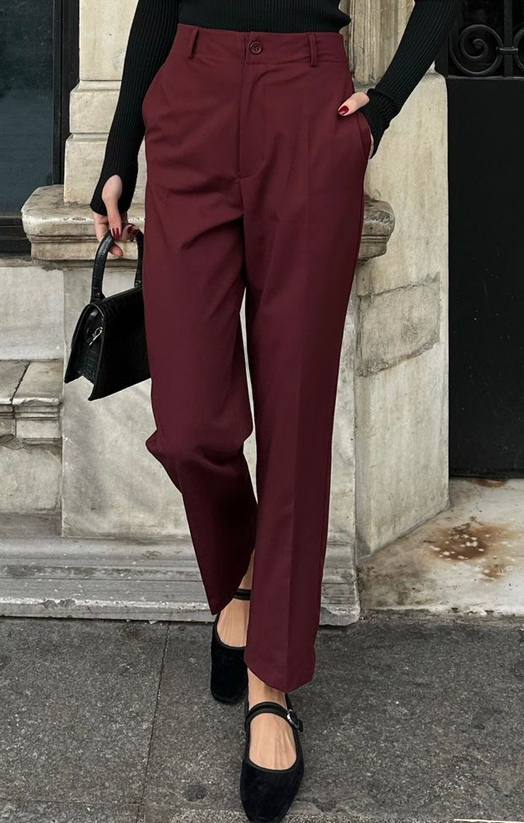 بنطلون قماش ريجيولار برغندي - Sateen style