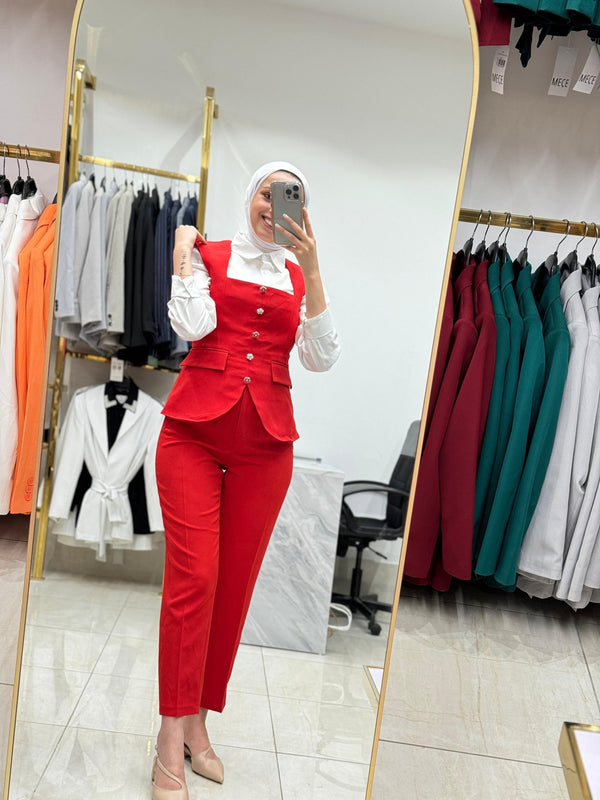 بنطلون موديل زارا احمر - Sateen style