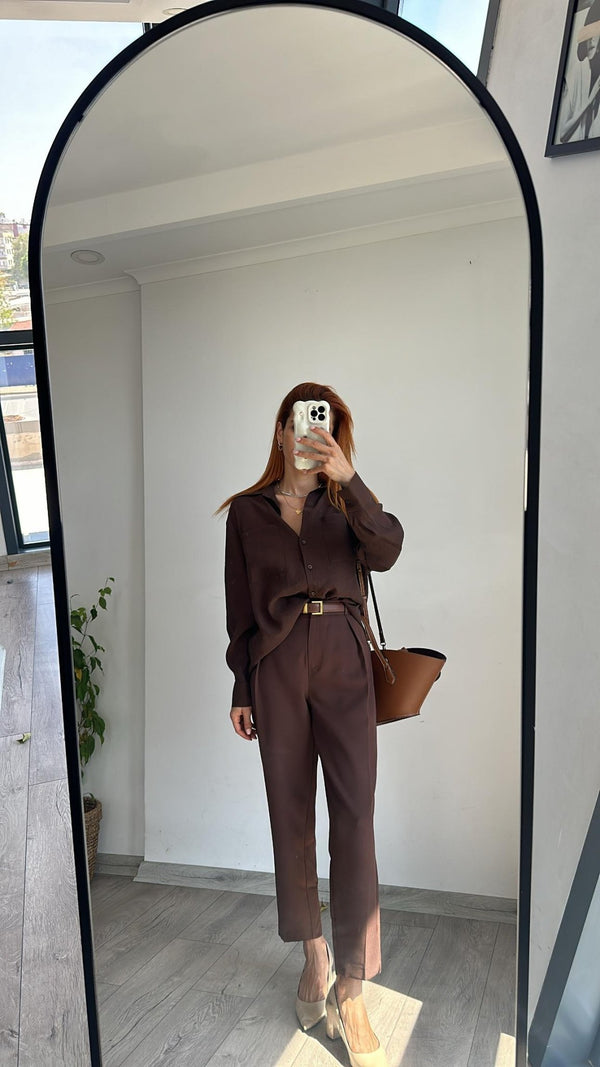 بنطلون زارا جديد 2025 - بني - Sateen style
