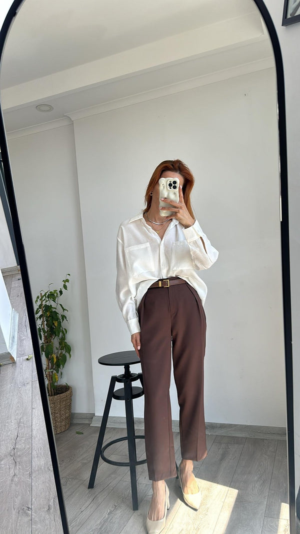 بنطلون زارا جديد 2025 - بني - Sateen style