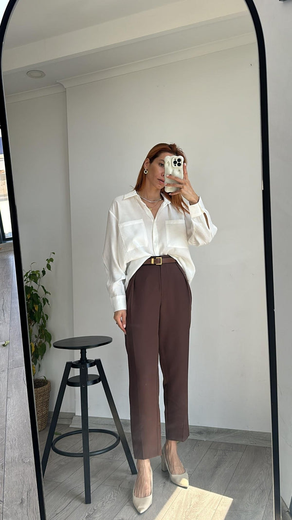 بنطلون زارا جديد 2025 - بني - Sateen style