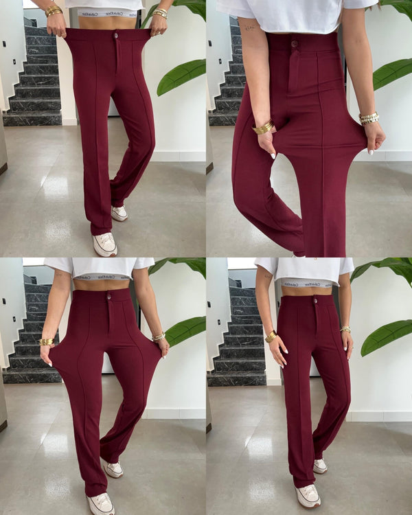 بنطلون زارا كريب - اللون البورغاندي - Sateen style