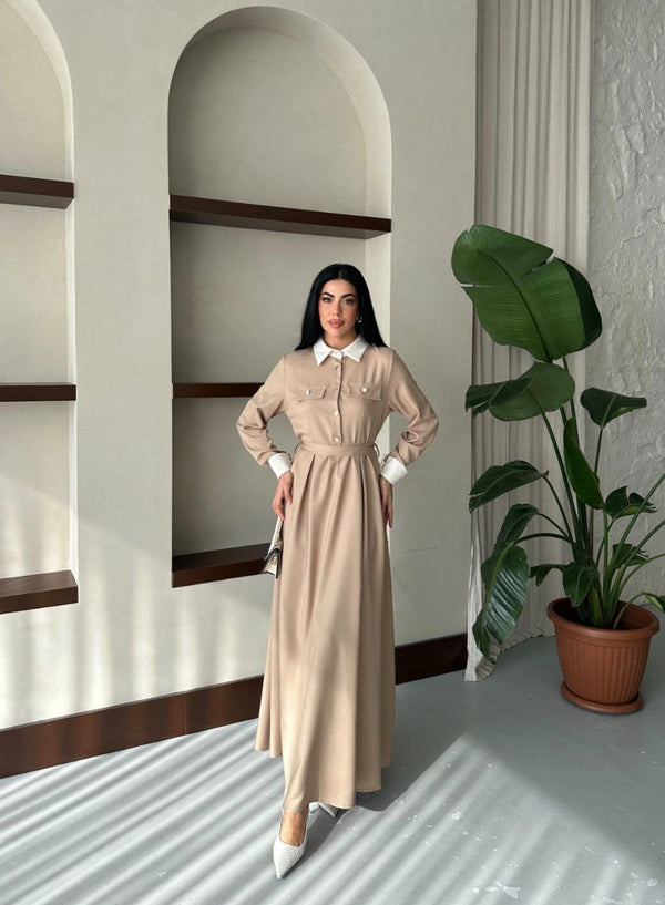 فستان قصة فرنسية بيج 6001 - Sateen style