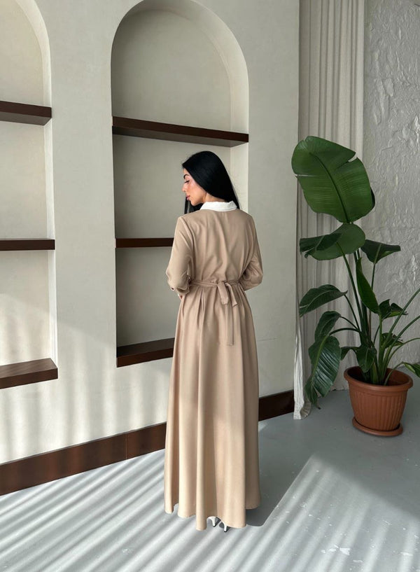 فستان قصة فرنسية بيج 6001 - Sateen style