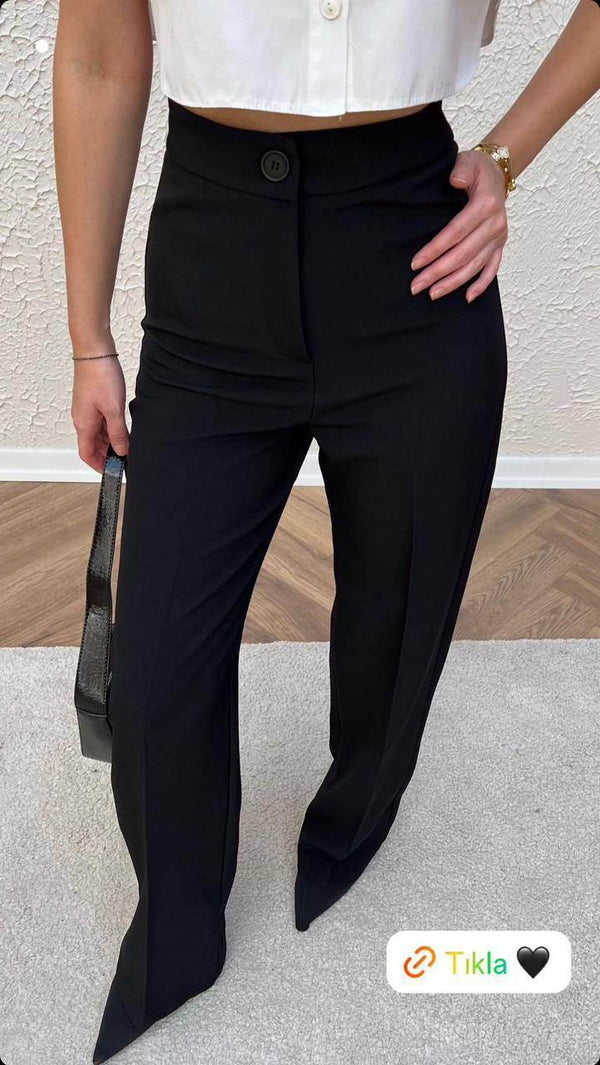 Palazzo بنطلون ستريت - اسود - Sateen style