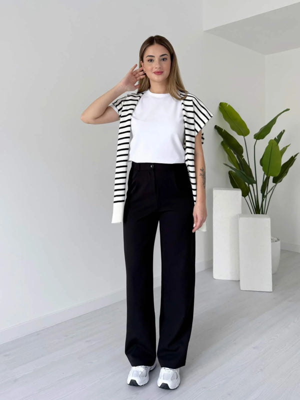 بنطلون قماش عريض كحلي