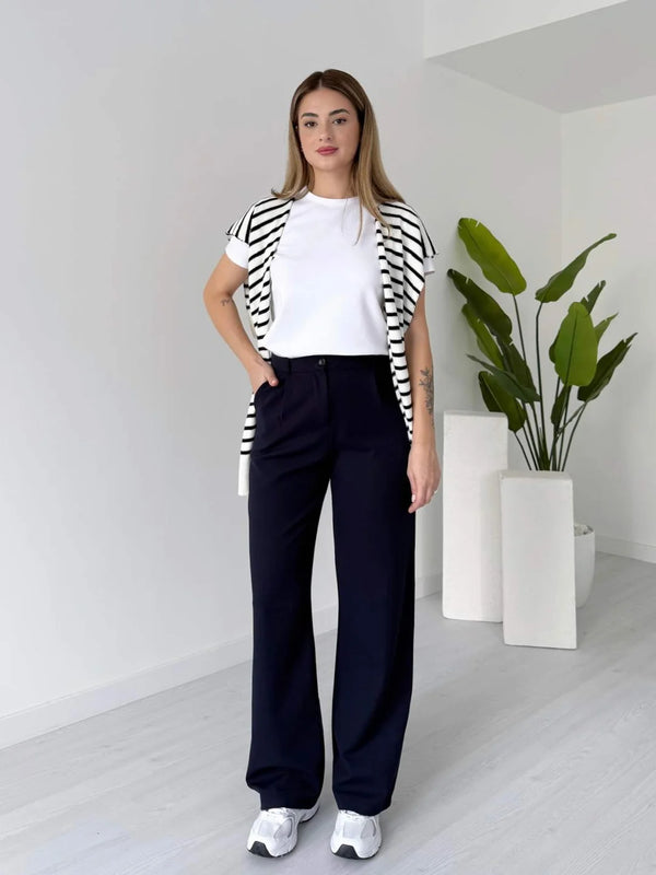 بنطلون قماش عريض كحلي