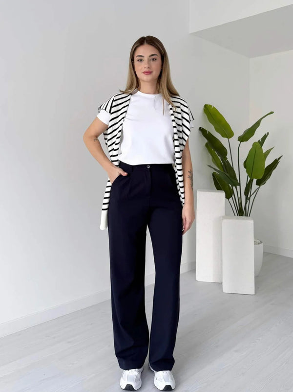 بنطلون قماش عريض كحلي