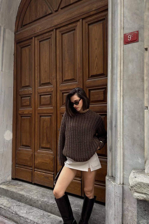 بلوز نسيج عريض بني