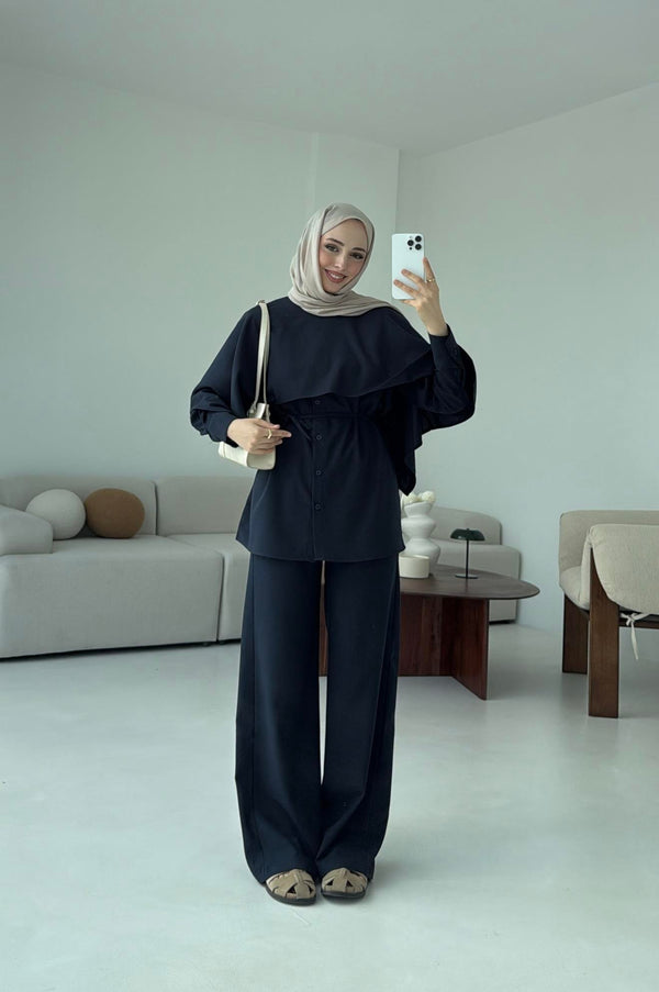 طقم قطعتين مع بنطلون Palazzo- كحلي