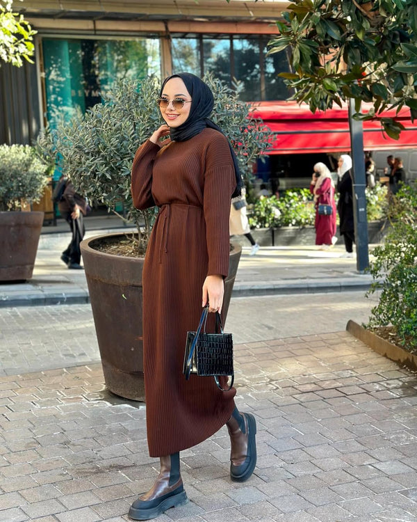 فستان تريكو ثقيل - بني