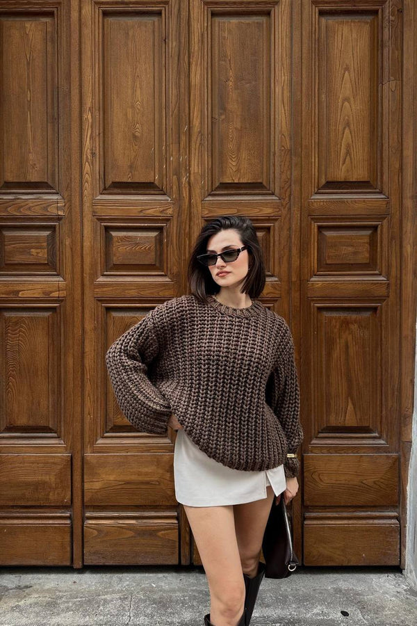 بلوز نسيج عريض بني