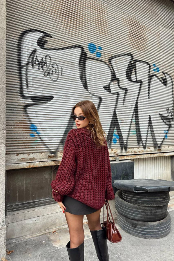 بلوز نسيج عريض برغندي