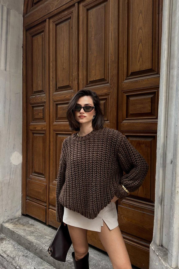 بلوز نسيج عريض بني