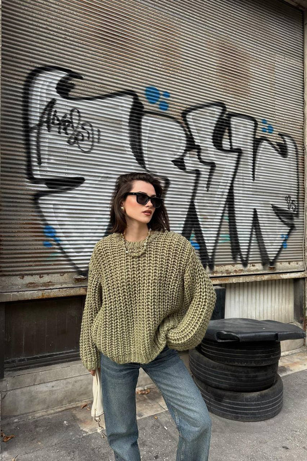 بلوز نسيج عريض فستقي