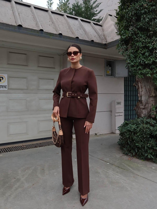 طقم رسمي فاخر - بني - Sateen style