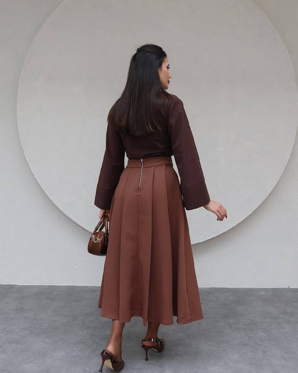تنورة كلوش لون قهوة - Sateen style