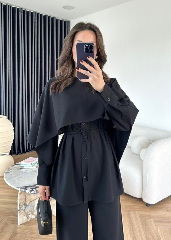 طقم قطعتين مع بنطلون Palazzo- اسود