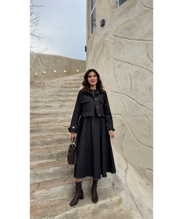 طقم فستان جينز ازرق