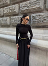 فستان اسود ملكي مع شال كتف مدمج