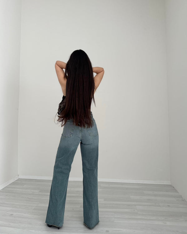 بنطال جينز واسع الساق بخصر عالٍ من ZR TRF (صدئ)