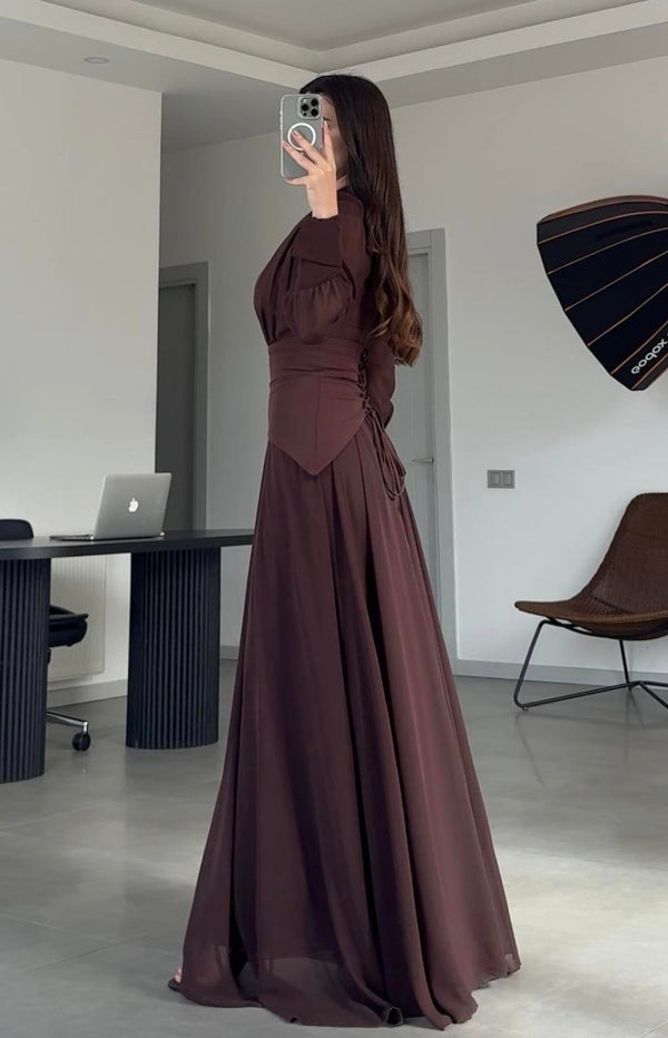 فستان بني بتصميم كورسيه