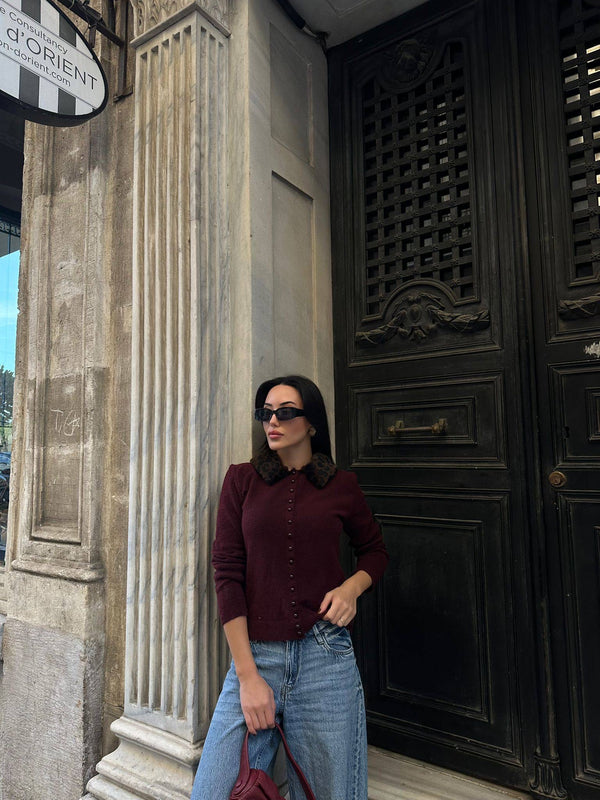 كارديغان قبة فرو قابلة للإزالة