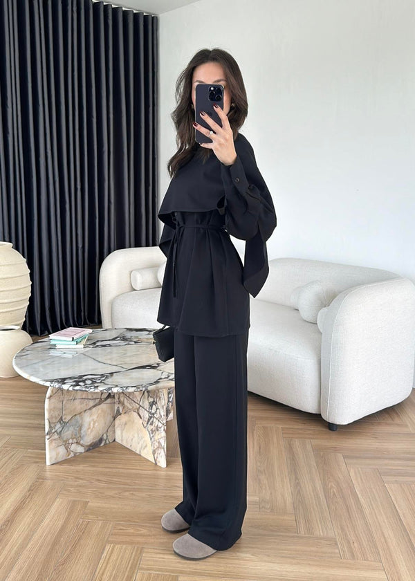طقم قطعتين مع بنطلون Palazzo- اسود