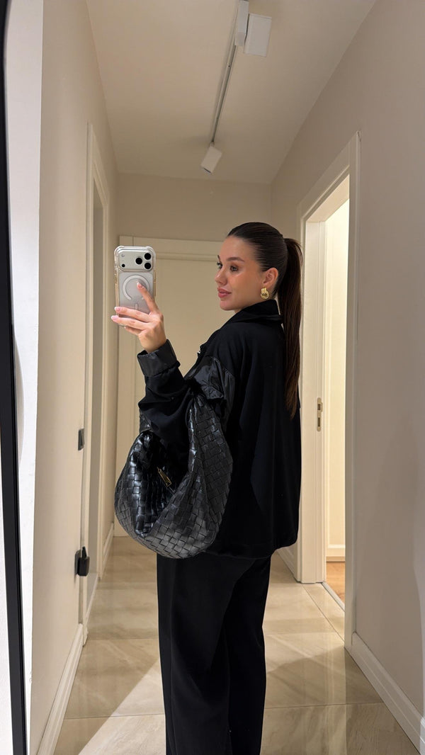 طقم ماركة بسحاب أمامي بتفاصيل قماش باراشوت