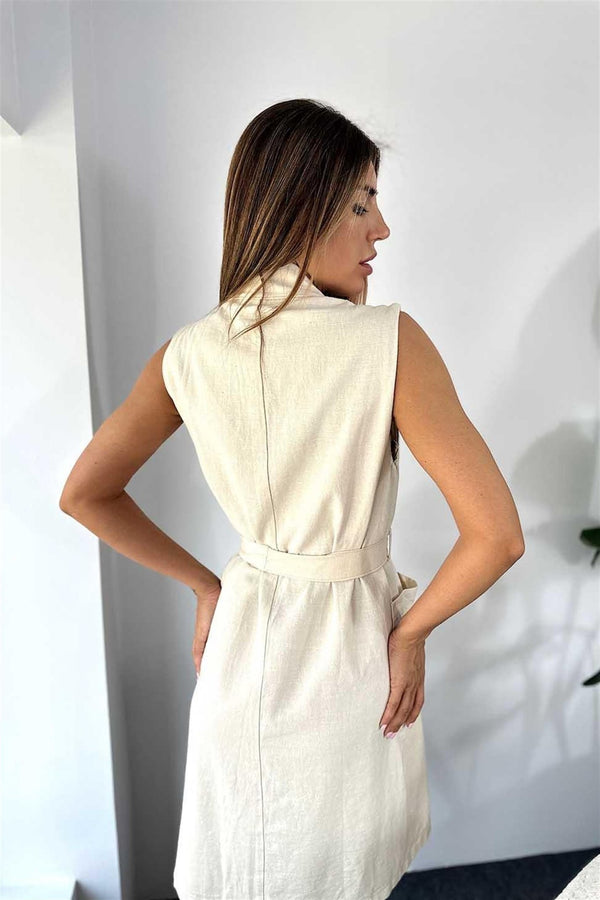 فيست طويل صيفي حزام ربط - بيج - Sateen style