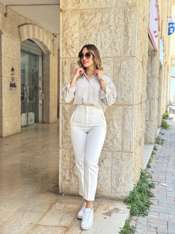 قميص مقلم بيج - Sateen style