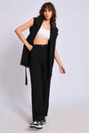 Palazzo بنطلون ستريت - اسود - Sateen style