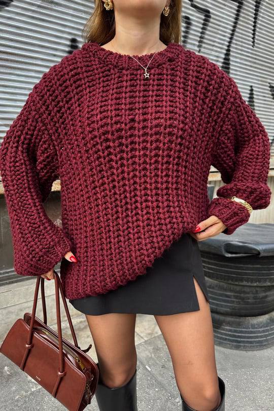 بلوز نسيج عريض برغندي