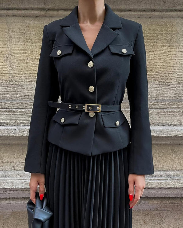 طقم بليزر مع تنورة اسود Gabriela Set - Sateen style