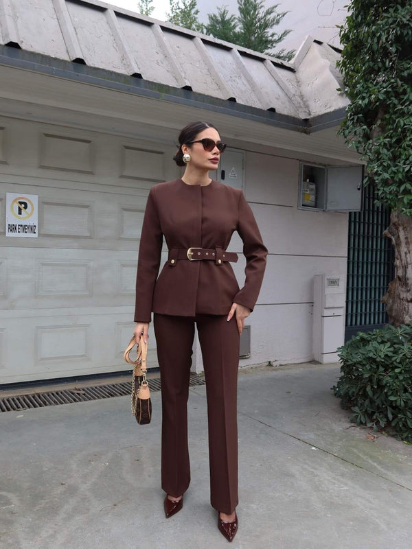 طقم رسمي فاخر - بني - Sateen style